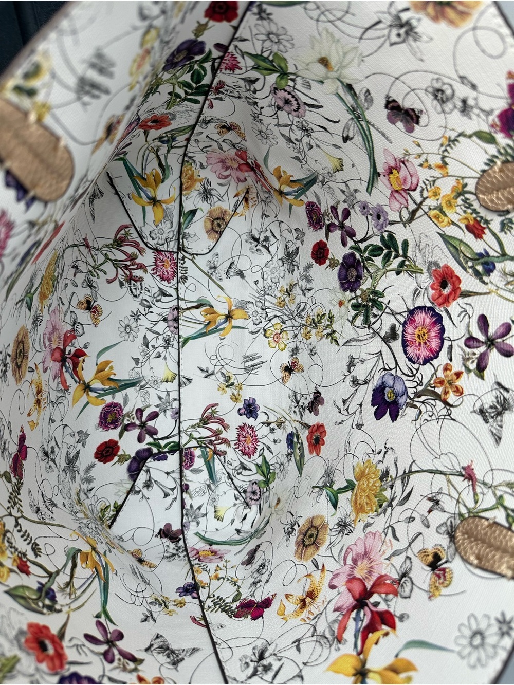 Floral Print Reversible Tote Bag with Gold Trim - Picture 10 of 11